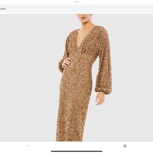 Mac Duggal 10791 Gold Puff Sleeve Sequined V Neck Gown 2 NEW